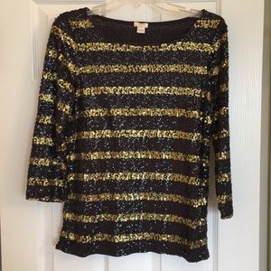 J Crew Navy and Gold Sequined Shirt
